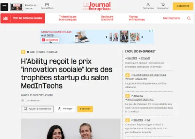 H’Ability reçoit le prix "innovation sociale" lors des trophées startup du salon MedInTechs