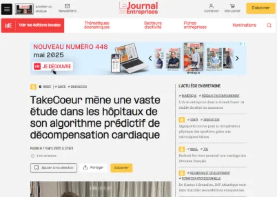 TakeCoeur mène une vaste étude dans les hôpitaux de son algorithme prédictif de décompensation cardiaque