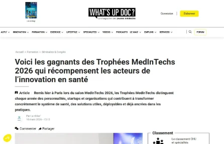 Gagnants des Trophées MedInTechs 2026 qui récompensent les acteurs de l’innovation en santé