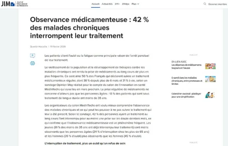 Observance médicamenteuse : 42 % des malades chroniques interrompent leur traitement