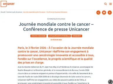 Journée mondiale contre le cancer – Conférence de presse Unicancer