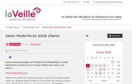 Sous le haut patronage du Président de la République, le salon MedInTechs revient les 9 et 10 mars 2026 à Paris pour sa 5ᵉ édition.