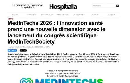 MedInTechs 2026 : l'innovation santé prend une nouvelle dimension avec le lancement du congrès scientifique MedInTechSociety