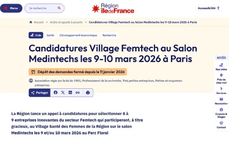 Candidatures Village Femtech au Salon Medintechs les 9-10 mars 2026 à Paris