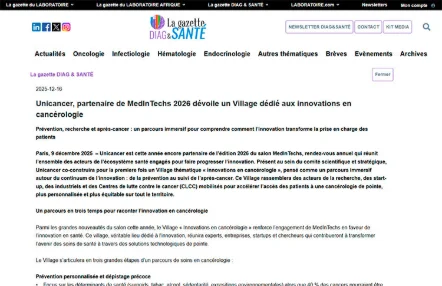 Unicancer, partenaire de MedInTechs 2026 dévoile un Village dédié aux innovations en cancérologie